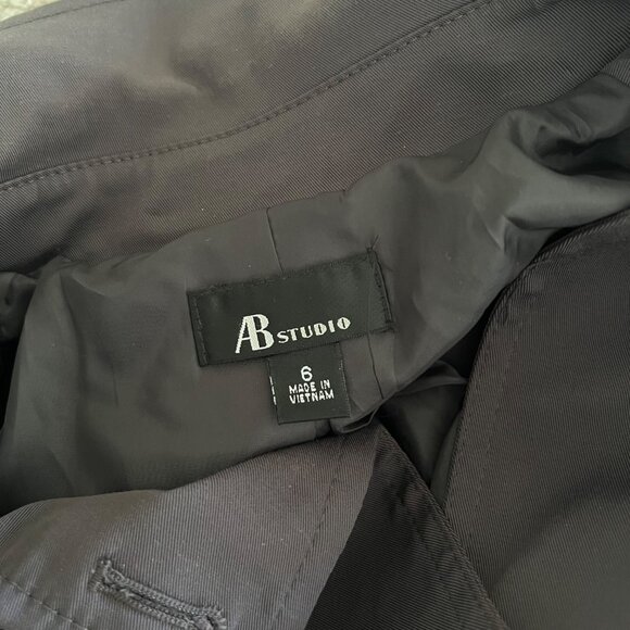 AB Studio Chic Minimalist Double Breasted Dark Gray Belted Overcoat Size 6 NWOT - Picture 5 of 11